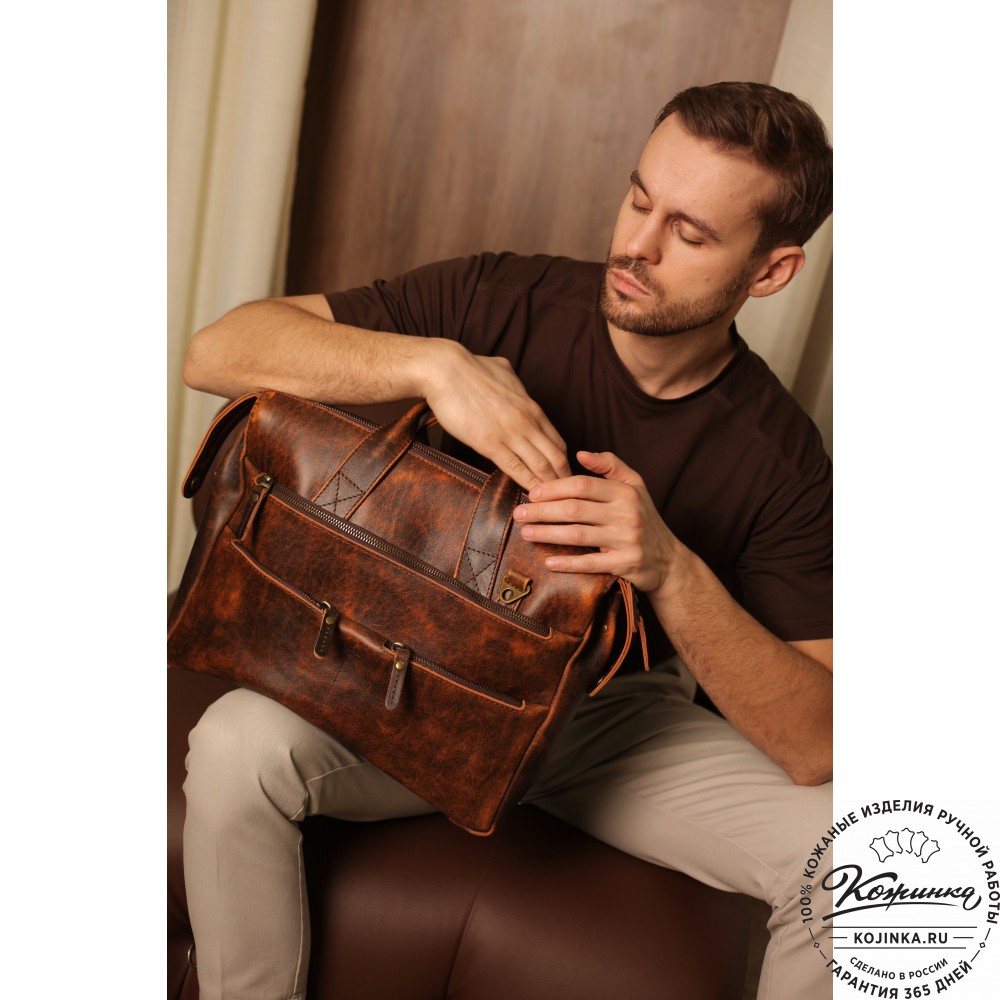 Кожаная деловая сумка "Марк" (коричневый эксклюзив)